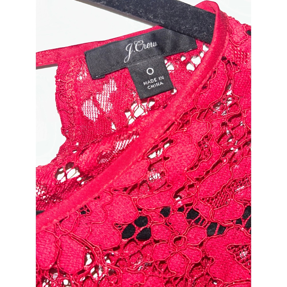 J.Crew Red Floral Lace Long Sleeve Tie Back Keyhole Top Size 0 - Picture 6 of 9